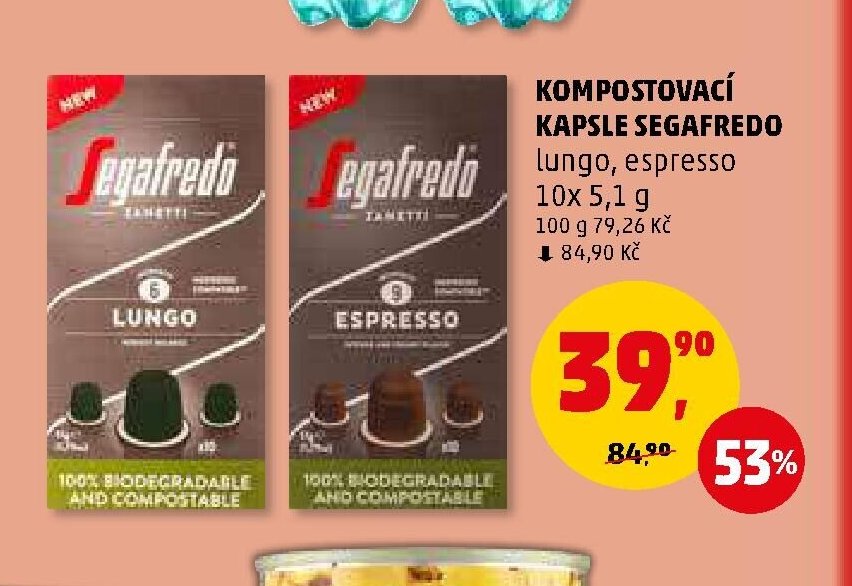 KOMPOSTOVACÍ KAPSLE SEGAFREDO lungo, espresso