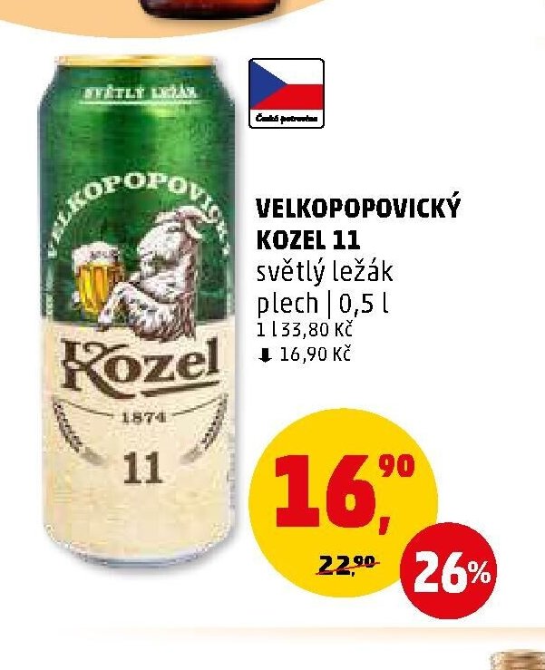 Velkopopovický Kozel 11 světlý ležák plech 0,5 l