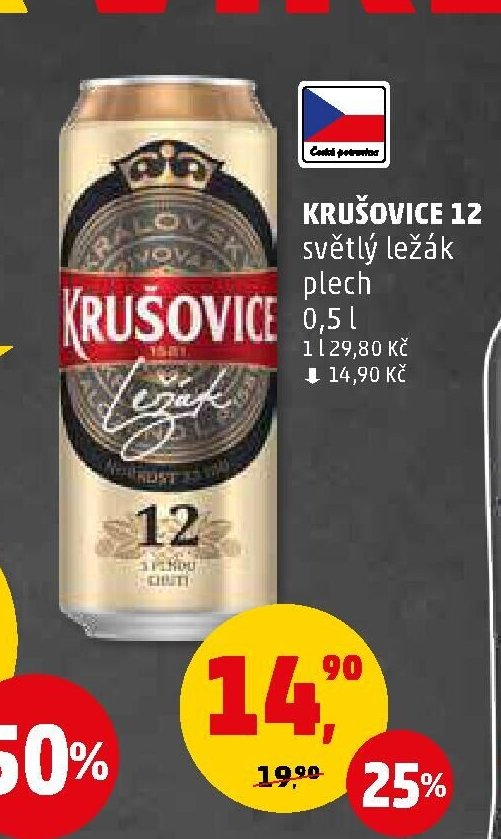 KRUŠOVICE 12 světlý ležák plech 0,5 l