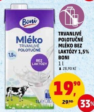 Mléko trvanlivé bez laktózy Boni - 1,5% polotučné