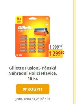 Gillette Fusion5 Pánská Náhradní Holicí Hlavice, 16 ks