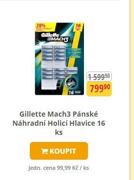 Gillette Mach3 Pánská Náhradní Holicí Hlavice 16 ks