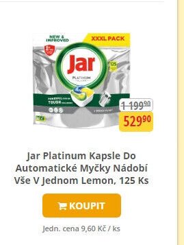 Jar Platinum Kapsle Do Automatické Myčky Nádobí Vše V Jednom Lemon, 125 Ks