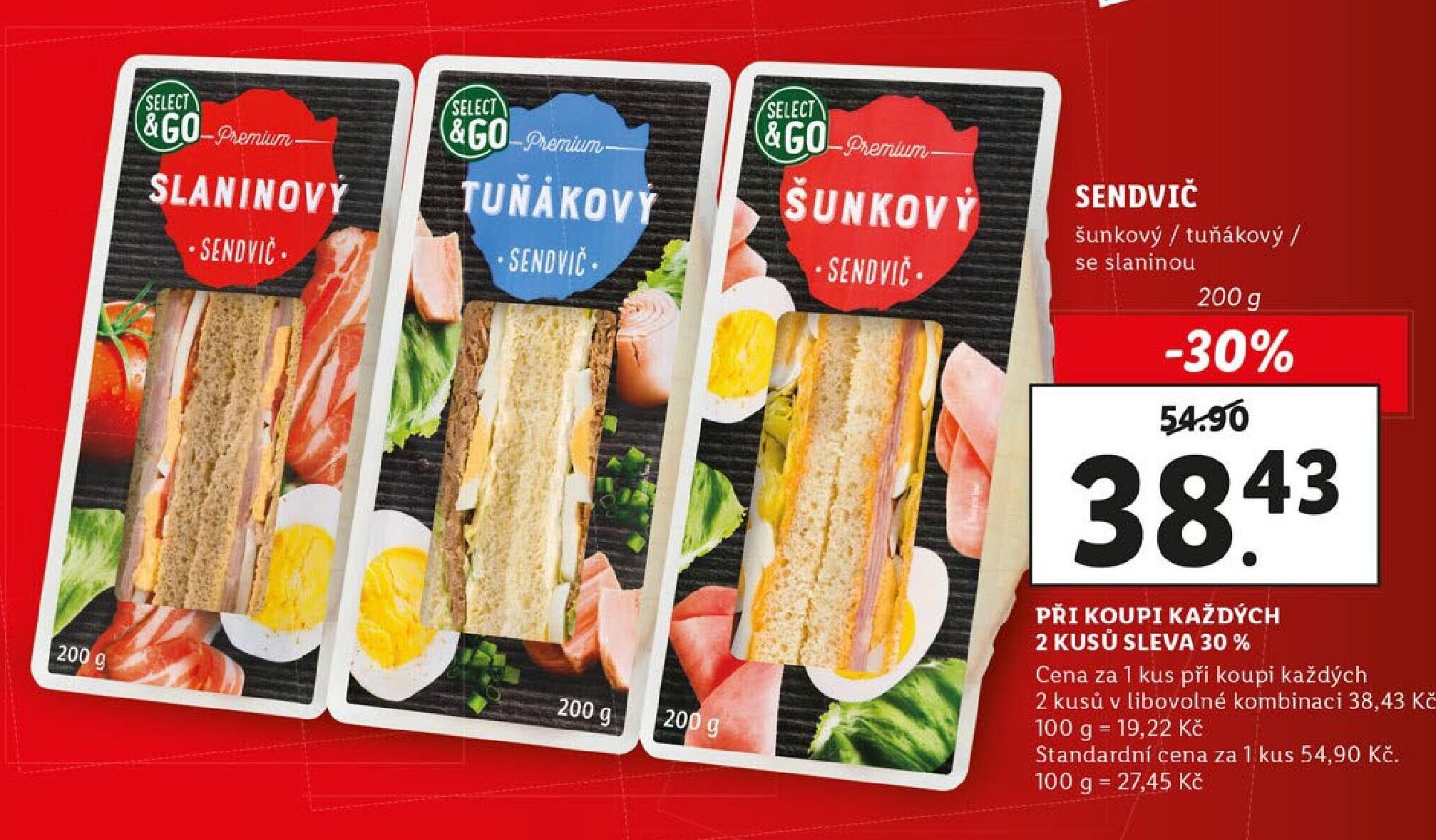 Select & Go Premium Sendvič (slaninkový, tuňákový, šunkový)