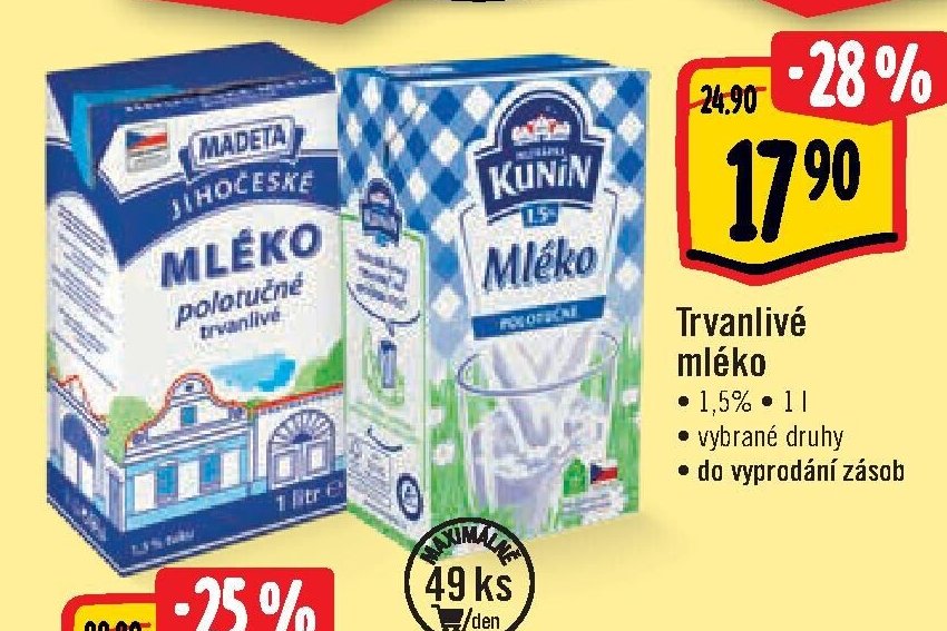 Madeta / Kunín Mléko polotučné