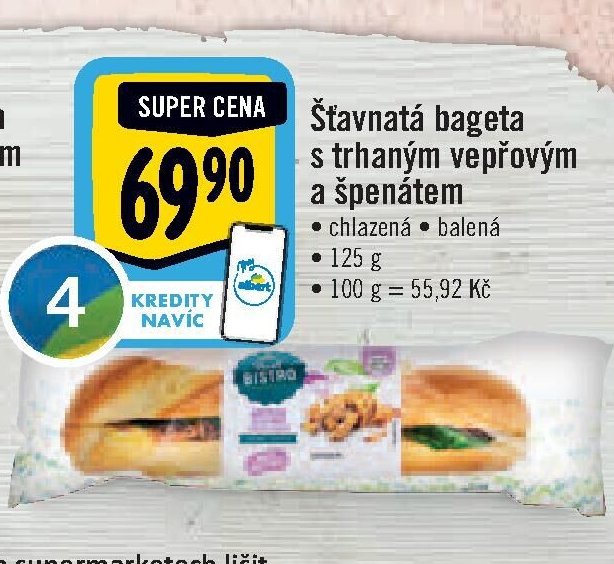 Šťavnatá bageta s trhaným vepřovým a špenátem
