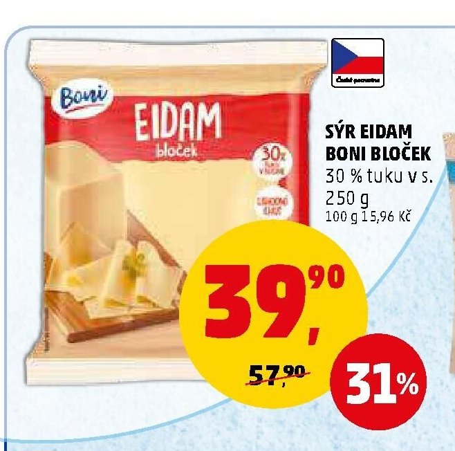 Sýr Eidam Boni bloček 30 % tuku v s. 250 g