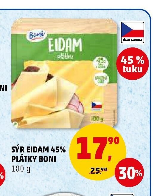 Sýr Eidam 45 % plátky Boni 100 g