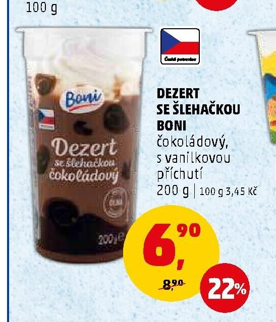 Dezert se šlehačkou Boni čokoládový, s vanilkovou příchutí 200 g