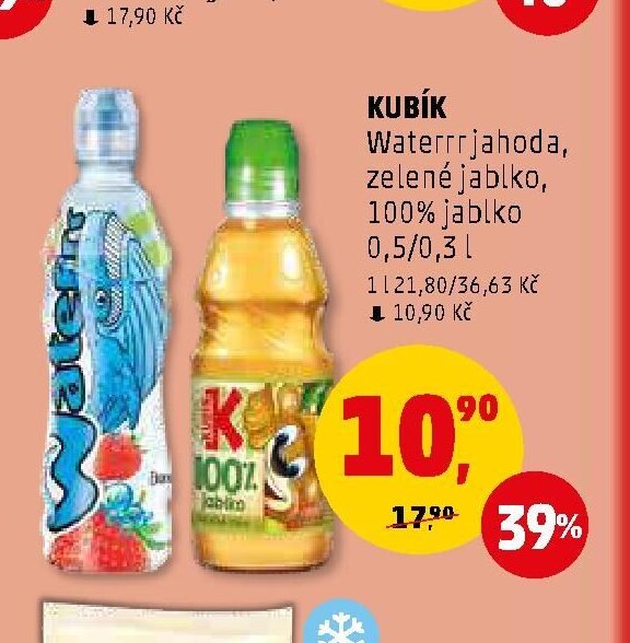 KUBÍK Waterrr jahoda, zelené jablko, 100% jablko