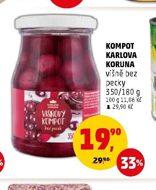 Kompot Karlova Koruna višně bez pecky 350/180 g