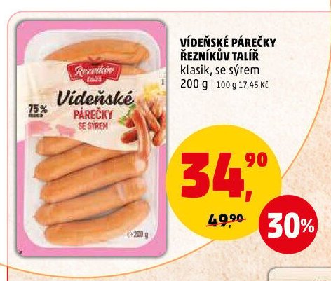 VÍDEŇSKÉ PÁREČKY ŘEZNÍKŮV TALÍŘ klasik, se sýrem