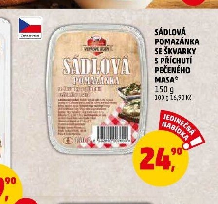 SÁDLOVÁ POMAZÁNKA SE ŠKVARKY S PŘÍCHUTÍ PEČENÉHO MASA