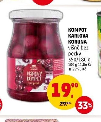 Kompot Karlova Koruna višně bez pecky 350/180 g