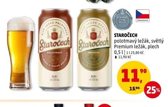 STAROČECH polotmavý ležák, světlý Premium ležák, plech