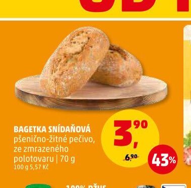 BAGETKA SNÍDAŇOVÁ pšenično-žitné pečivo, ze zmrazeného polotovaru