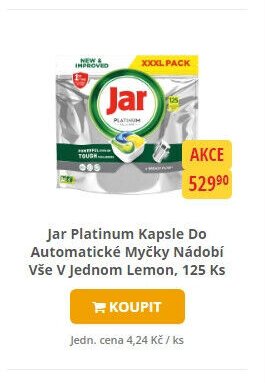 Jar Platinum Kapsle Do Automatické Myčky Nádobí Vše V Jednom Lemon, 125 Ks