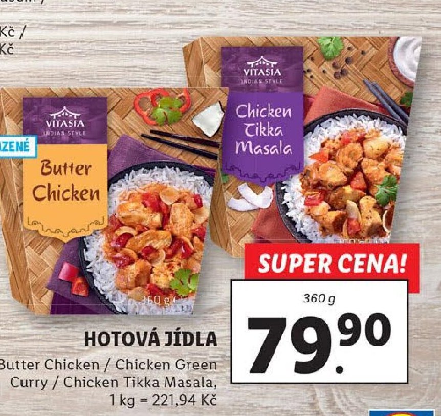 Hotová jídla (Butter Chicken / Chicken Green Curry / Chicken Tikka Masala)