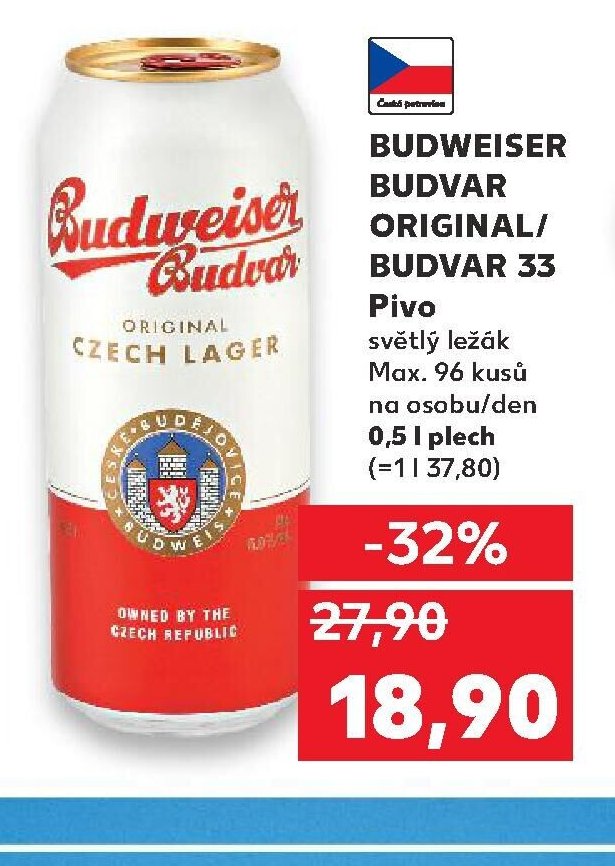 Budweiser Budvar Original/Budvar 33 Pivo světlý ležák 0,5 l plech