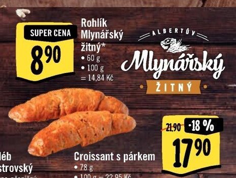 Rohlík Mlynářský žitný