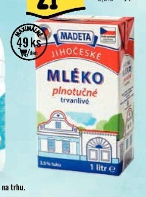 Madeta Jihočeské mléko plnotučné