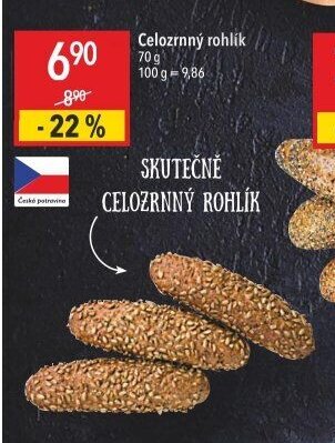 Celozrnný rohlík 70 g