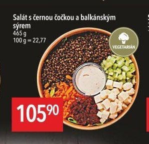 Salát s černou čočkou a balkánským sýrem