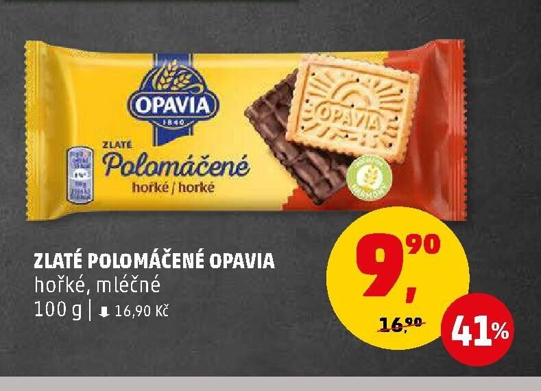 Zlaté Polomáčené Opavia hořké, mléčné 100 g