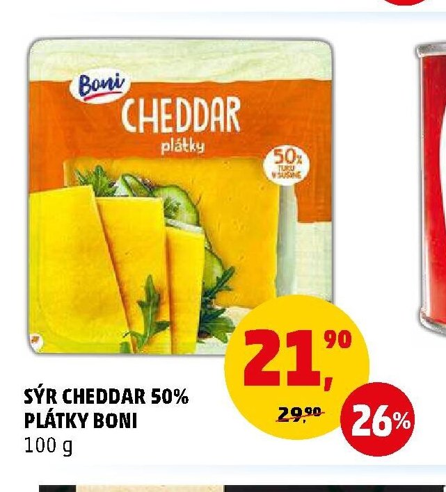 Sýr Cheddar 50% plátky Boni