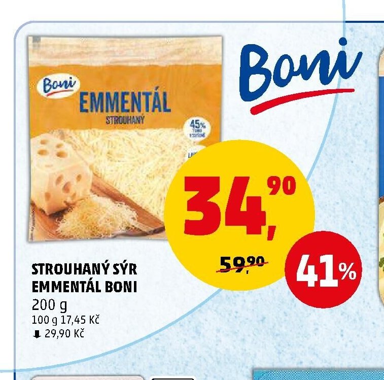 Strouhaný sýr Emmentál Boni 200 g