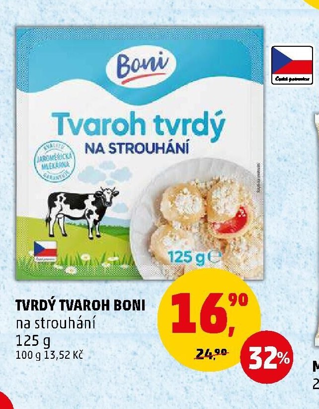 Tvrdý tvaroh Boni na strouhání 125 g