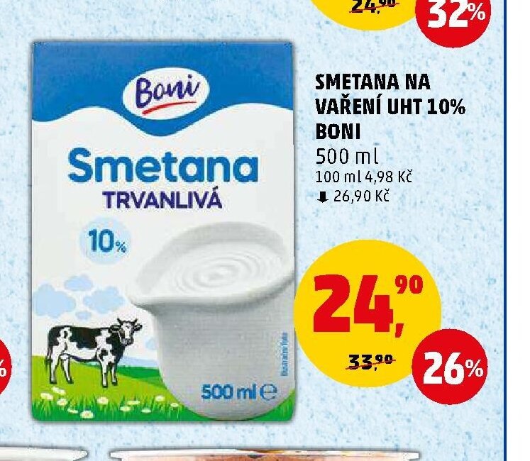 Smetana na vaření UHT 10% Boni 500 ml