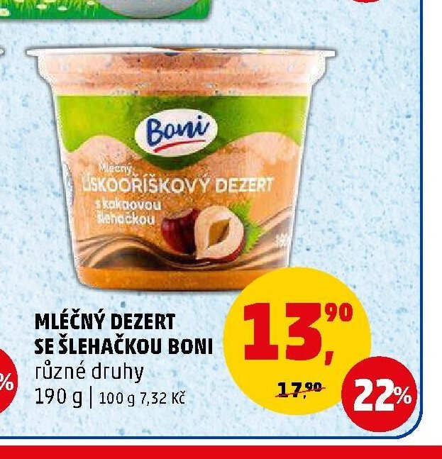 Mléčný dezert se šlehačkou Boni různé druhy 190 g