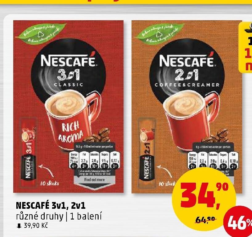 NESCAFÉ 3v1, 2v1 různé druhy