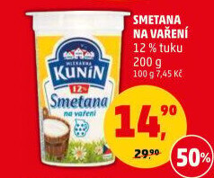 Smetana na vaření Kunín 12%