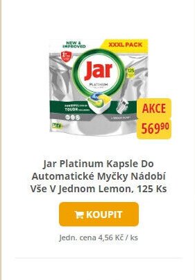 Jar Platinum Kapsle Do Automatické Myčky Nádobí Vše V Jednom Lemon, 125 Ks