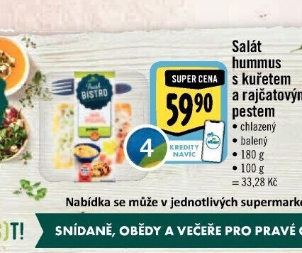 Salát Hummus s kuřetem a rajčatovým pestem s proteiny Albert Fresh Bistro