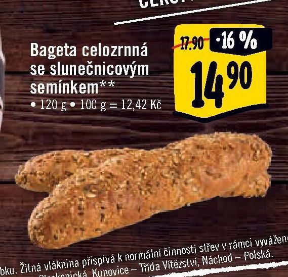 Bageta celozrnná se slunečnicovým semínkem