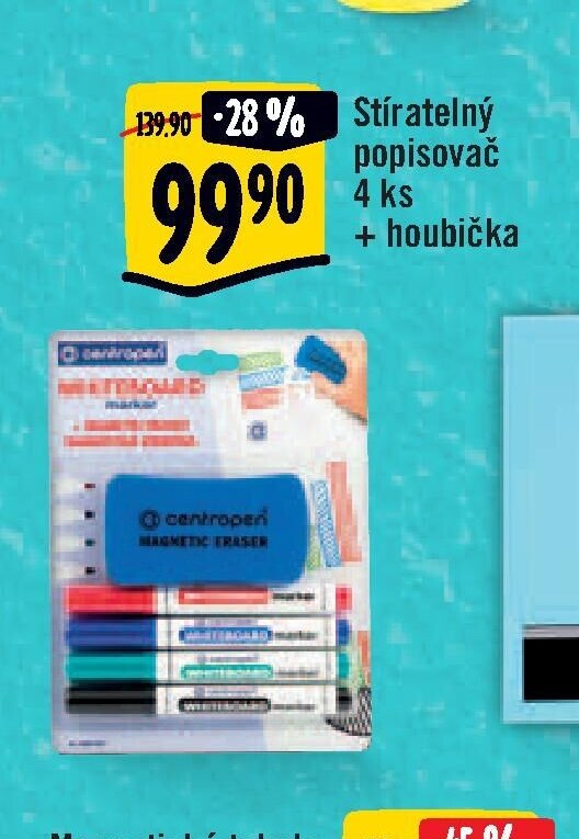 Stíratelný popisovač 4 ks + houbička