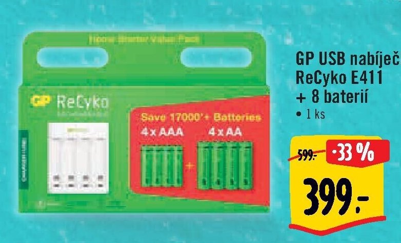 GP USB nabíječka ReCyko E411 + 8 baterií