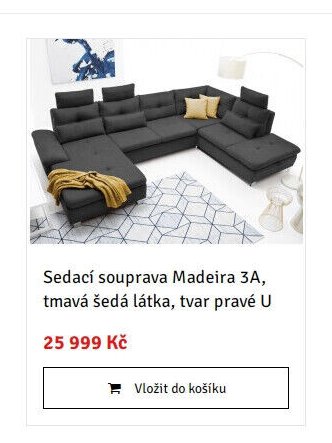 Sedací souprava Madeira 3A, tmavá šedá látka, tvar pravé U - ASKO akcniletaky.com