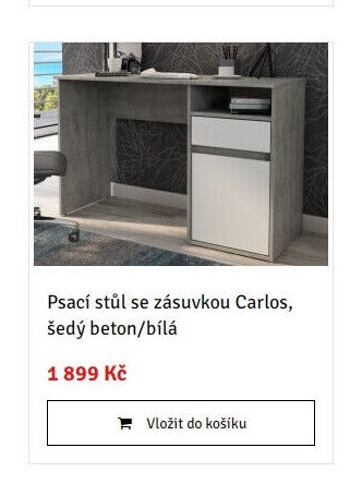 Psací stůl se zásuvkou Carlos, šedý beton/bílá - ASKO akcniletaky.com