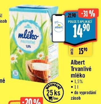Mléko trvanlivé Albert - 1,5% polotučné