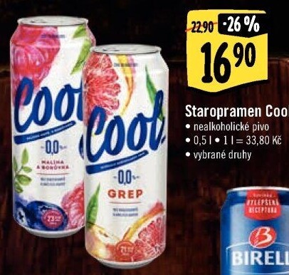 Nealkoholické pivo ochucené Staropramen Cool