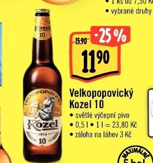 Pivo světlé výčepní 10°Velkopopovický Kozel