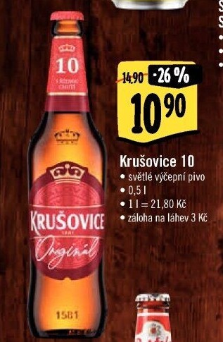Pivo světlé výčepní Originál Královská 10° Krušovice