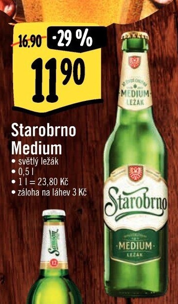 Pivo světlý ležák nepasterizovaný 11° Medium Starobrno