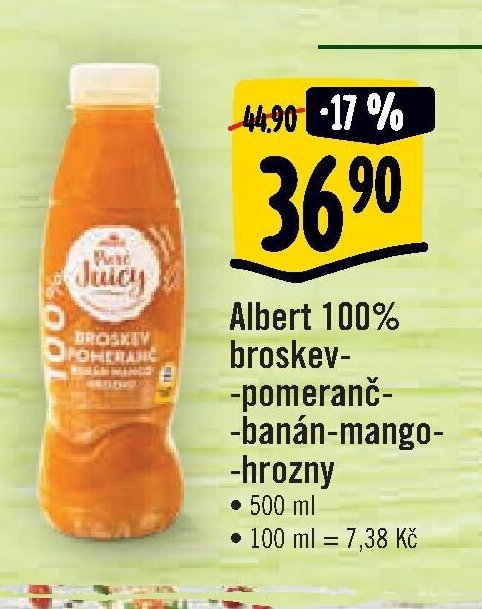 Albert 100% broskev-pomeranč-banán-mango-hrozny