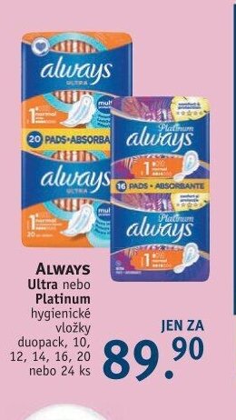 Always Ultra nebo Platinum hygienické vložky
