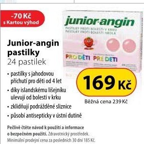 Pastilky proti bolesti v krku Junior Angin